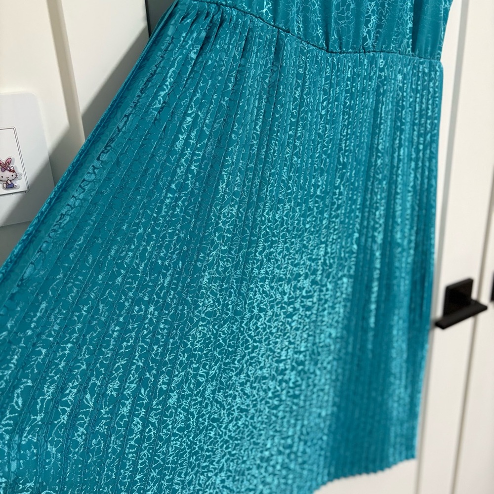 Vintage Pleated Teal Sleeveless Midi Dress Size Medium - Picture 5 of 10